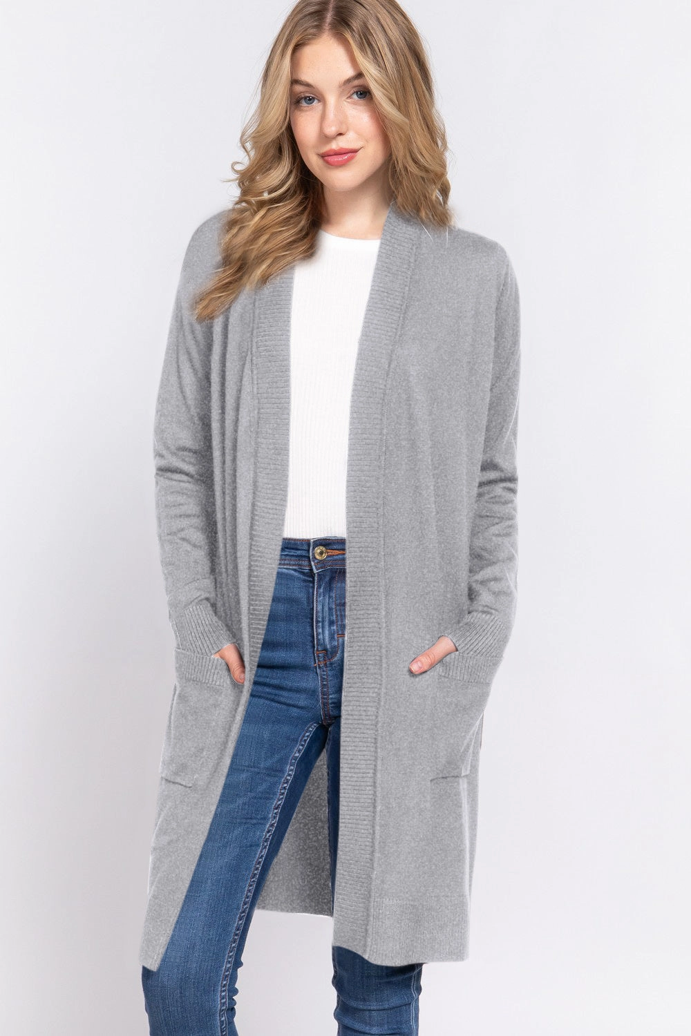 Active Basic Open Front Rib Trim Long Sleeve Knit Cardigan Daily Hot Deal Dont Miss This Deal