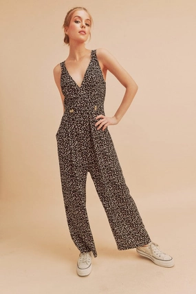 Clearance Savings Now Aemi   Co Ditsy Floral Surplice Sleeveless Wide Leg Jumpsuit