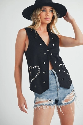 Mega Savings Now Aemi   Co Heart Rivet Detail Suede Vest Coat