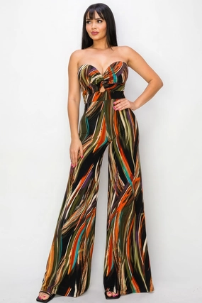 Allover Print Twist Front Wide Leg Jumpsuit EndofWeek Deals