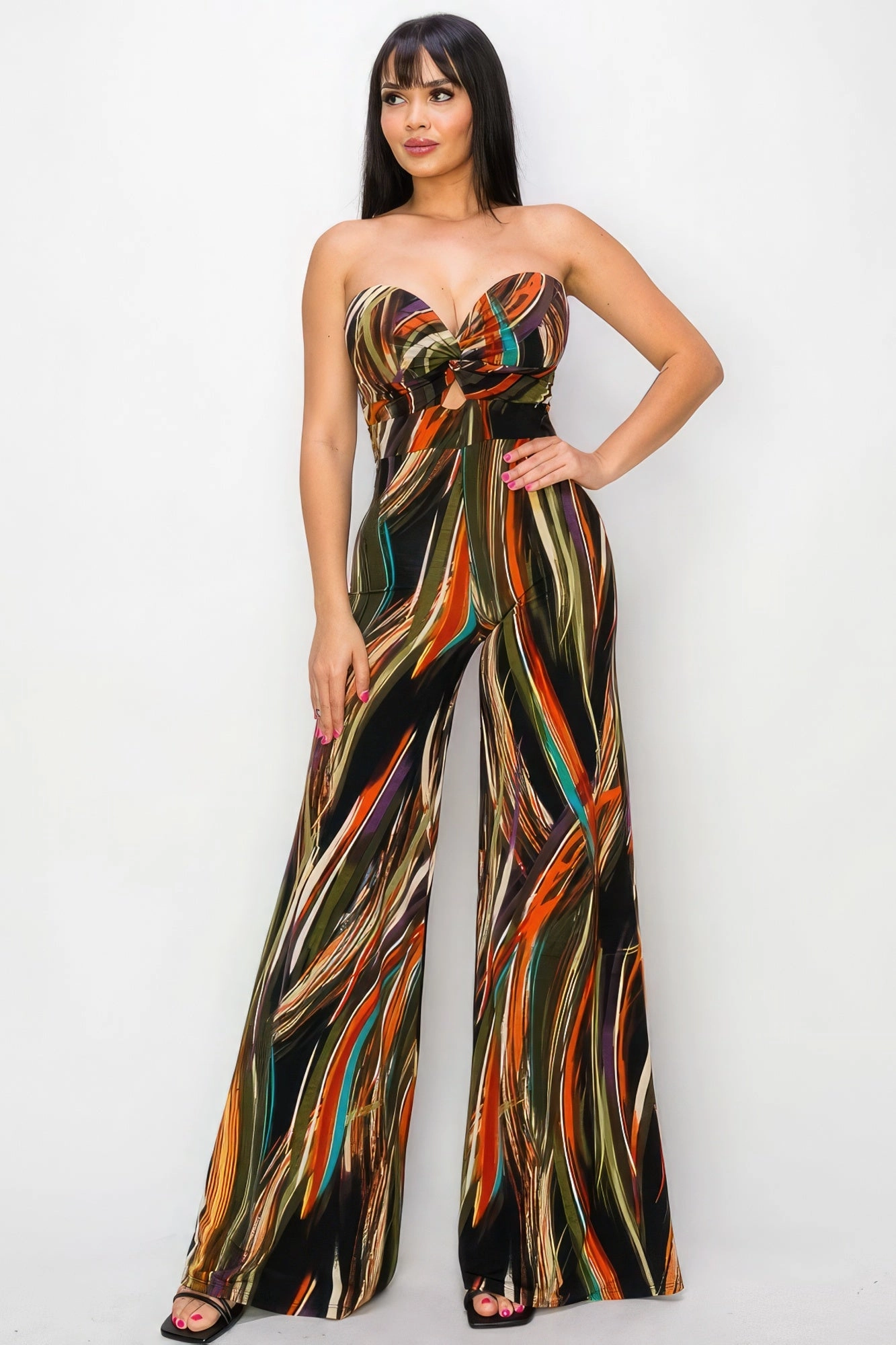 Allover Print Twist Front Wide Leg Jumpsuit EndofWeek Deals