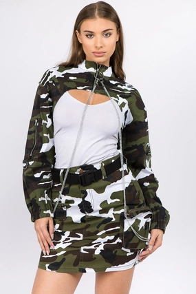 Shop Smart Save American Bazi Camouflage Cropped Jacket With Chains