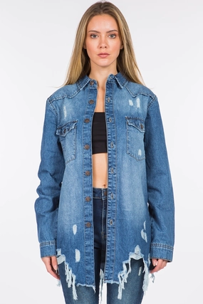 American Bazi Distressed Frayed Hem Denim Jacket Daily Deal Frenzy