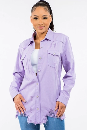 American Bazi Frayed Hem Distressed Denim Jacket Flash Sale Now Today Only Special