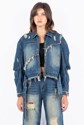 Grab Todays Deal Best Deal Online American Bazi Full Size Distressed Frayed Edge Zip Up Denim Jacket Plus Size