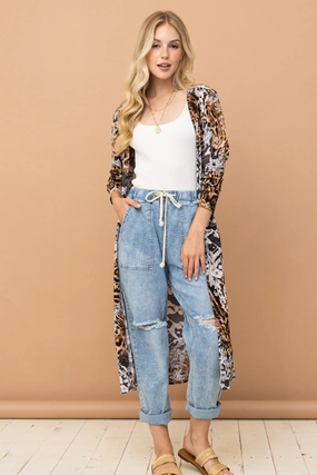 And The Why Leopard Kimono Open Front Longline Cardigan Clearance Savings Now