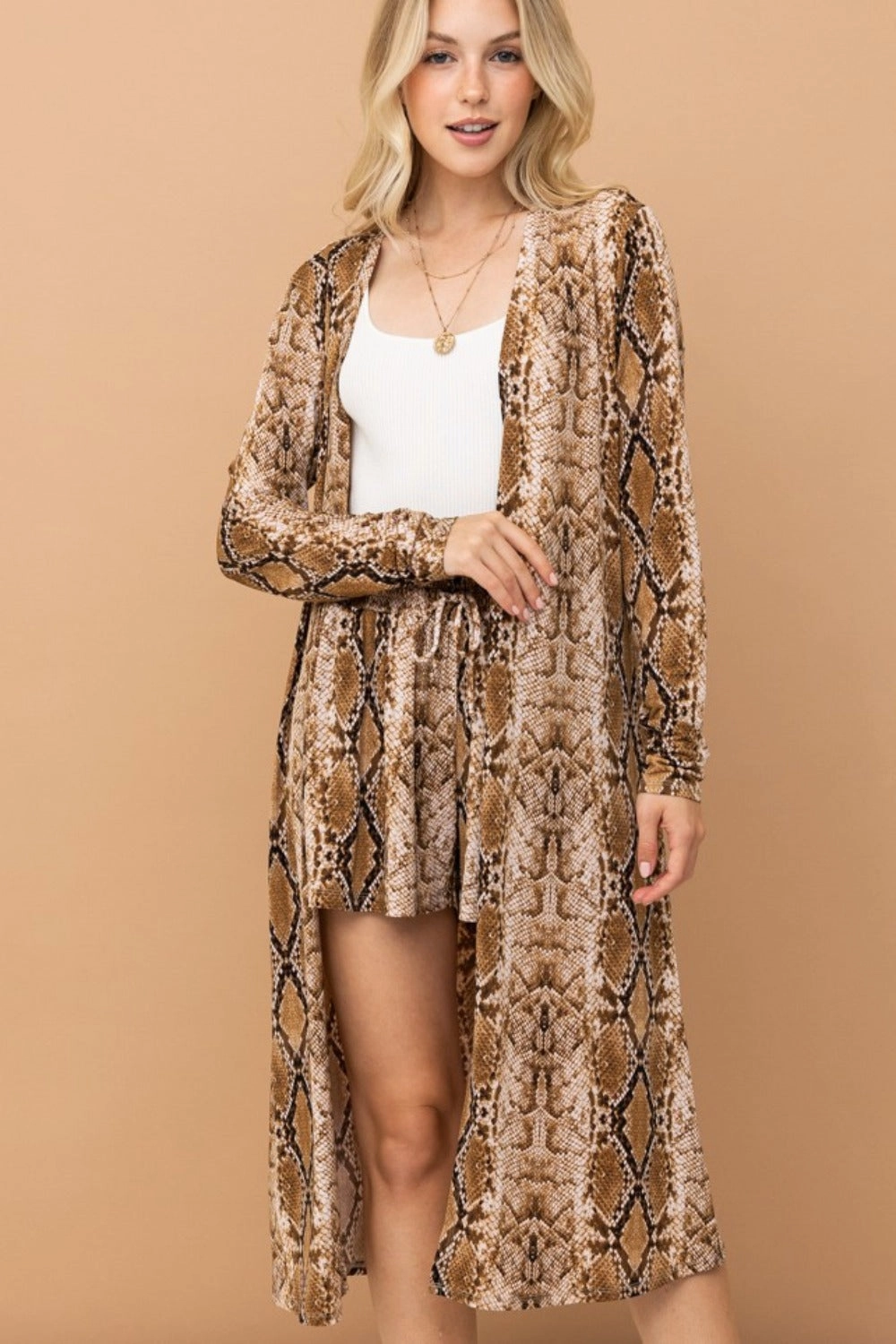 And The Why Snake Print Kimono Open Front Longline Cardigan Clearance Blowout