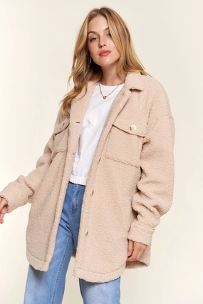 And The Why Teddy Sherpa Button Down Curved Hem Shacket Instant Savings Deal