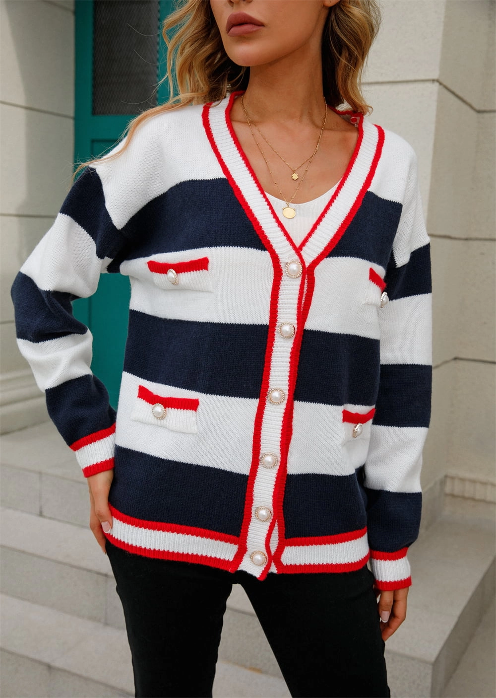 Angel Wings Color Block V-Neck Long Sleeve Cardigan Shop Today Save