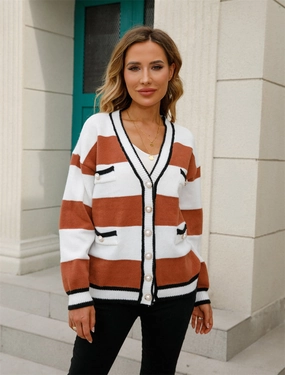 EndofWeek Deals Deal of the Day Angel Wings Color Block V-Neck Long Sleeve Cardigan