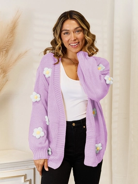 Angel Wings Flower Dropped Shoulder Open Front Cardigan Clearance Sale Now