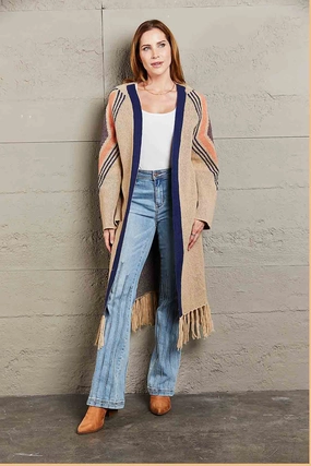Angel Wings Geometric Fringe Hem Open Front Duster Cardigan Hot Offer Frenzy