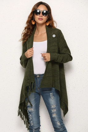 Big Savings Event Angel Wings One-Button Tassel Tie Asymmetrical Hem Cardigan
