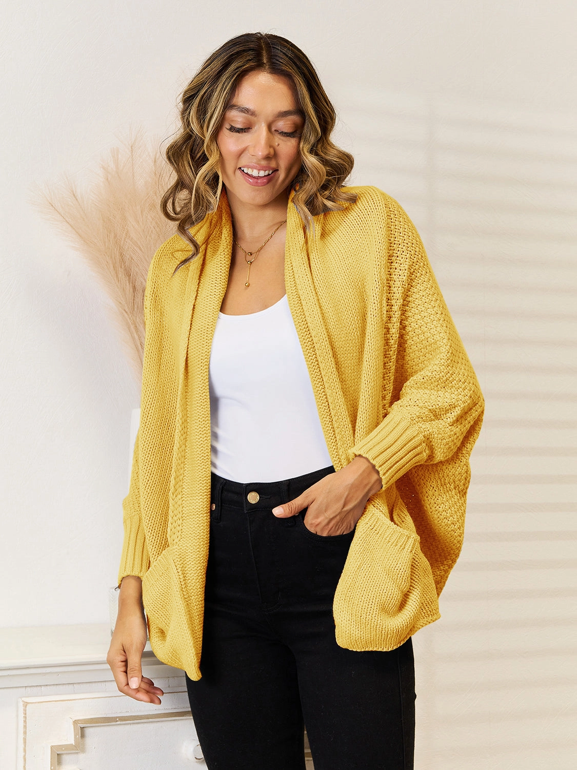 Angel Wings Open Front  Cardigan With Pockets Hot Sale Today