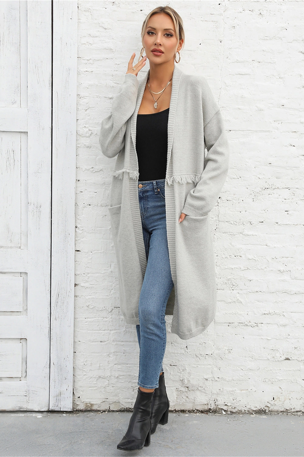 Angel Wings Open Front Pocketed Cardigan Flash Discount Today Best Price Online