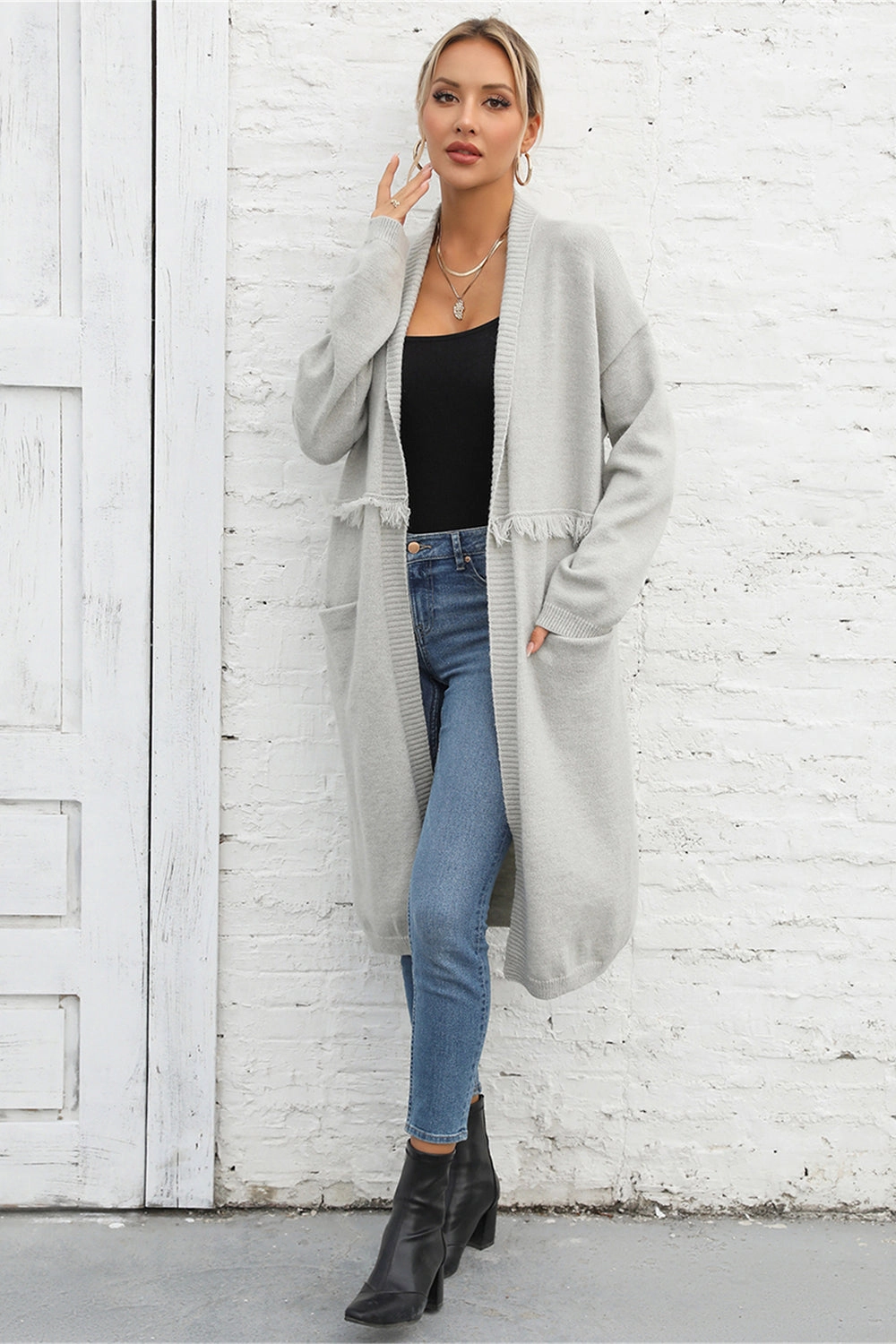 Angel Wings Open Front Pocketed Cardigan Last Chance Offer Save More Now