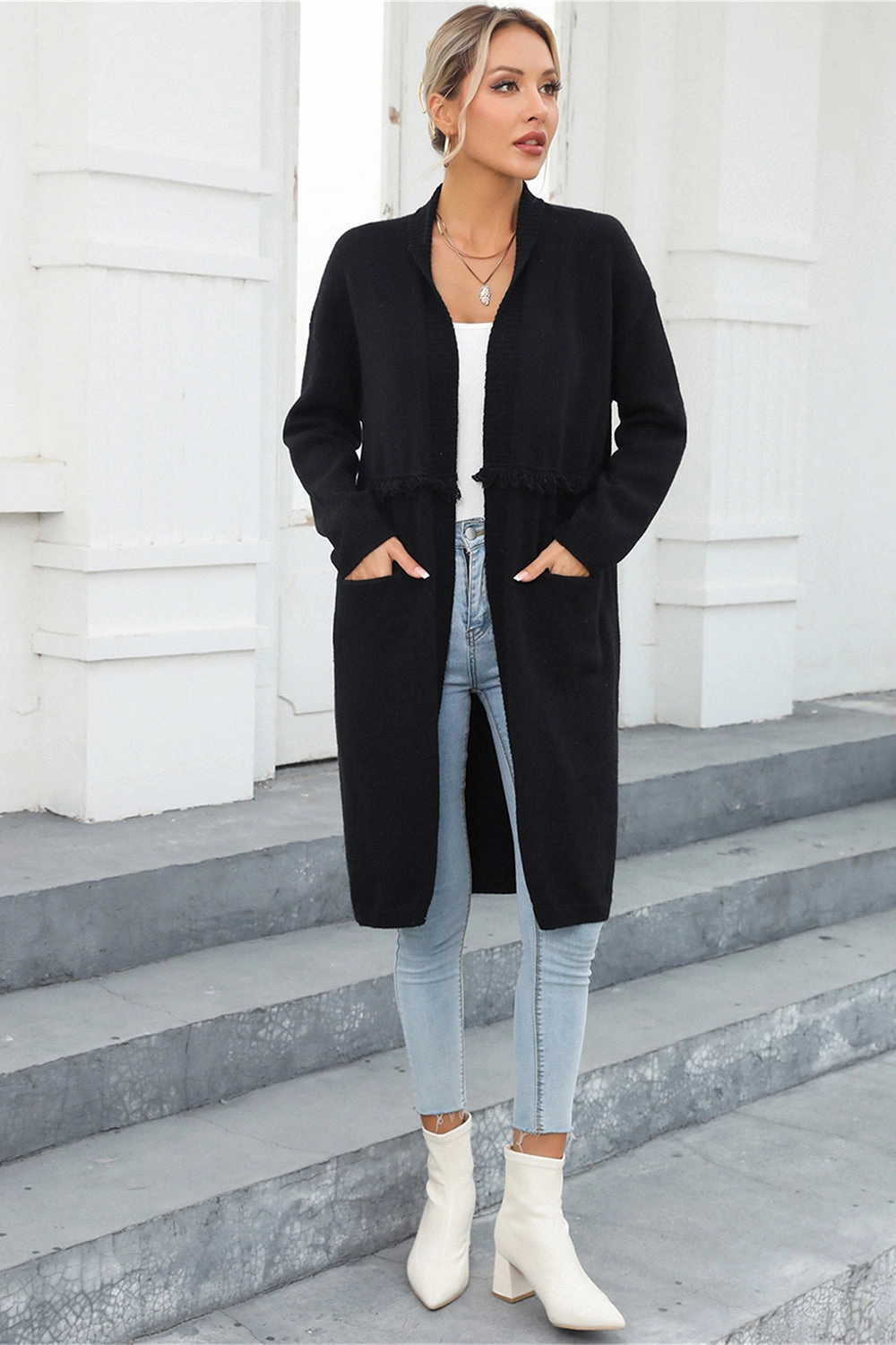 Angel Wings Open Front Pocketed Cardigan Todays Hot Pick