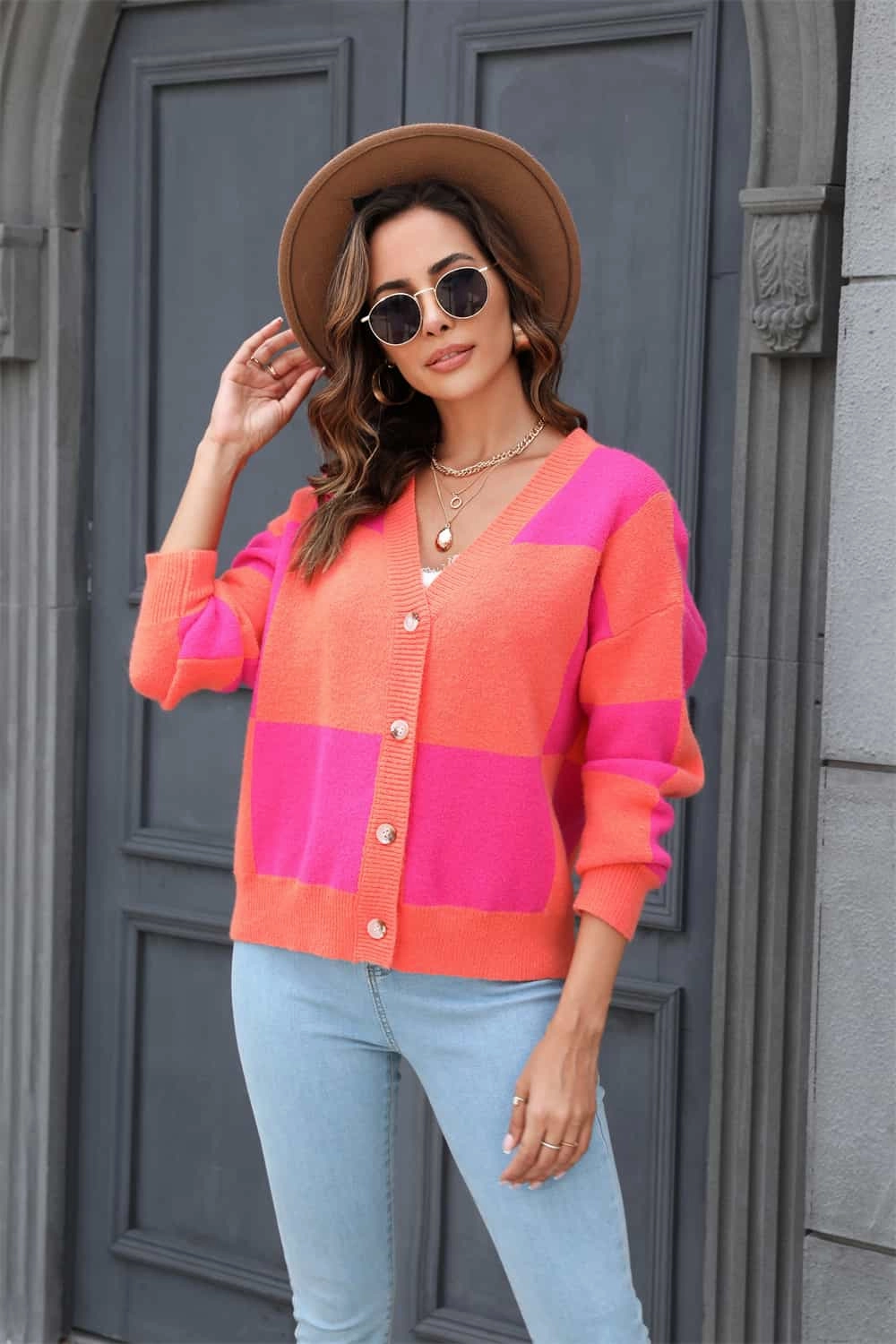 Angel Wings Plaid V-Neck Dropped Shoulder Cardigan Hot Picks Today Todays Best Deal