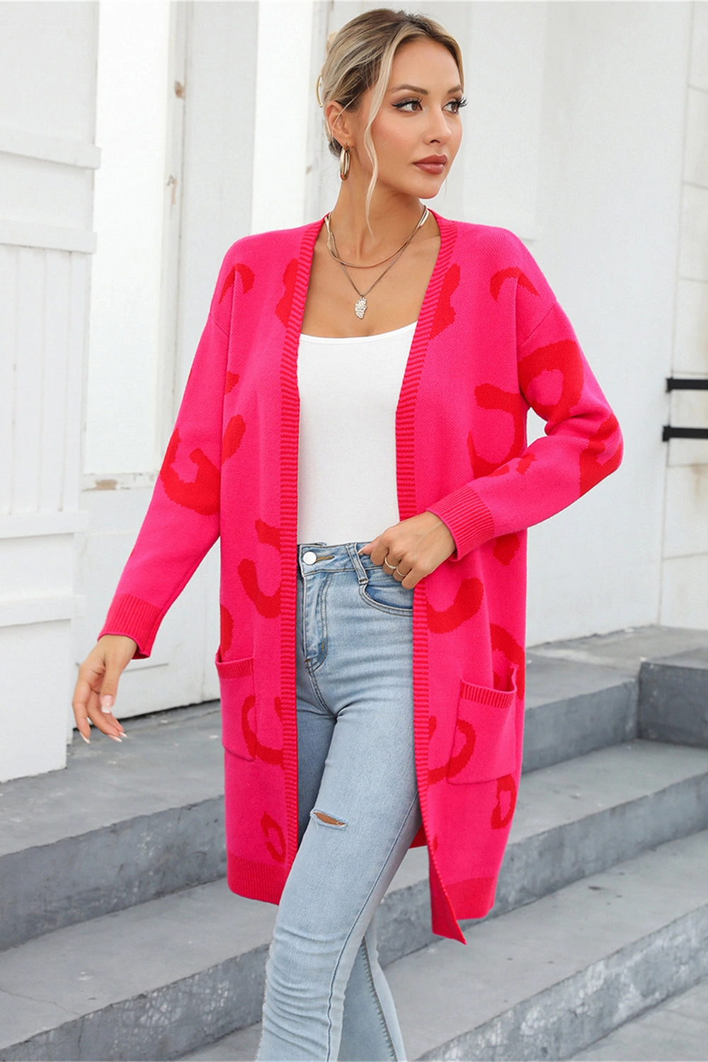 Clearance Sale Angel Wings Printed Long Sleeve Cardigan With Pockets