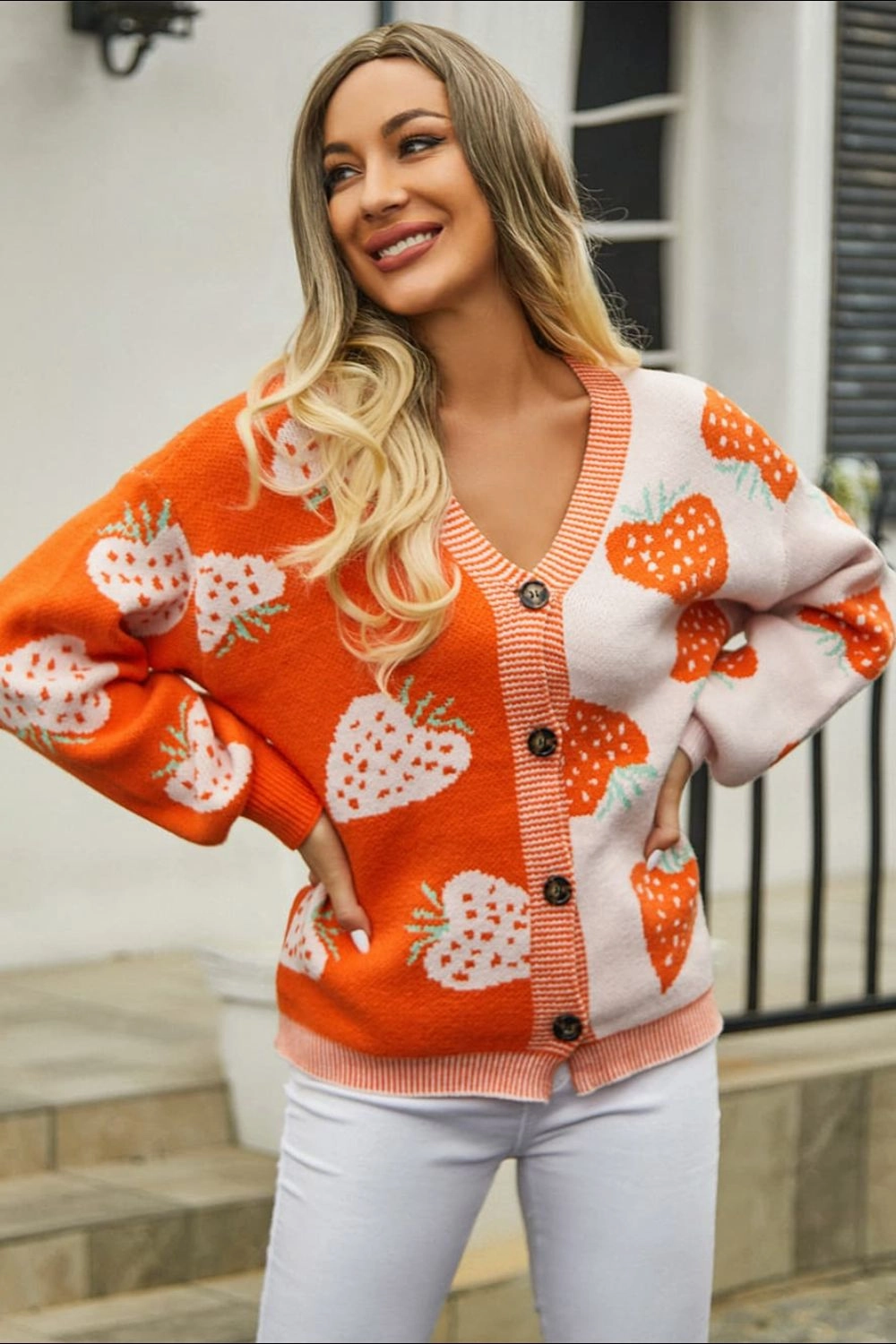 Angel Wings Printed V-Neck Button-Down Long Sleeve Cardigan Trending Now Discount Limited Time Steal