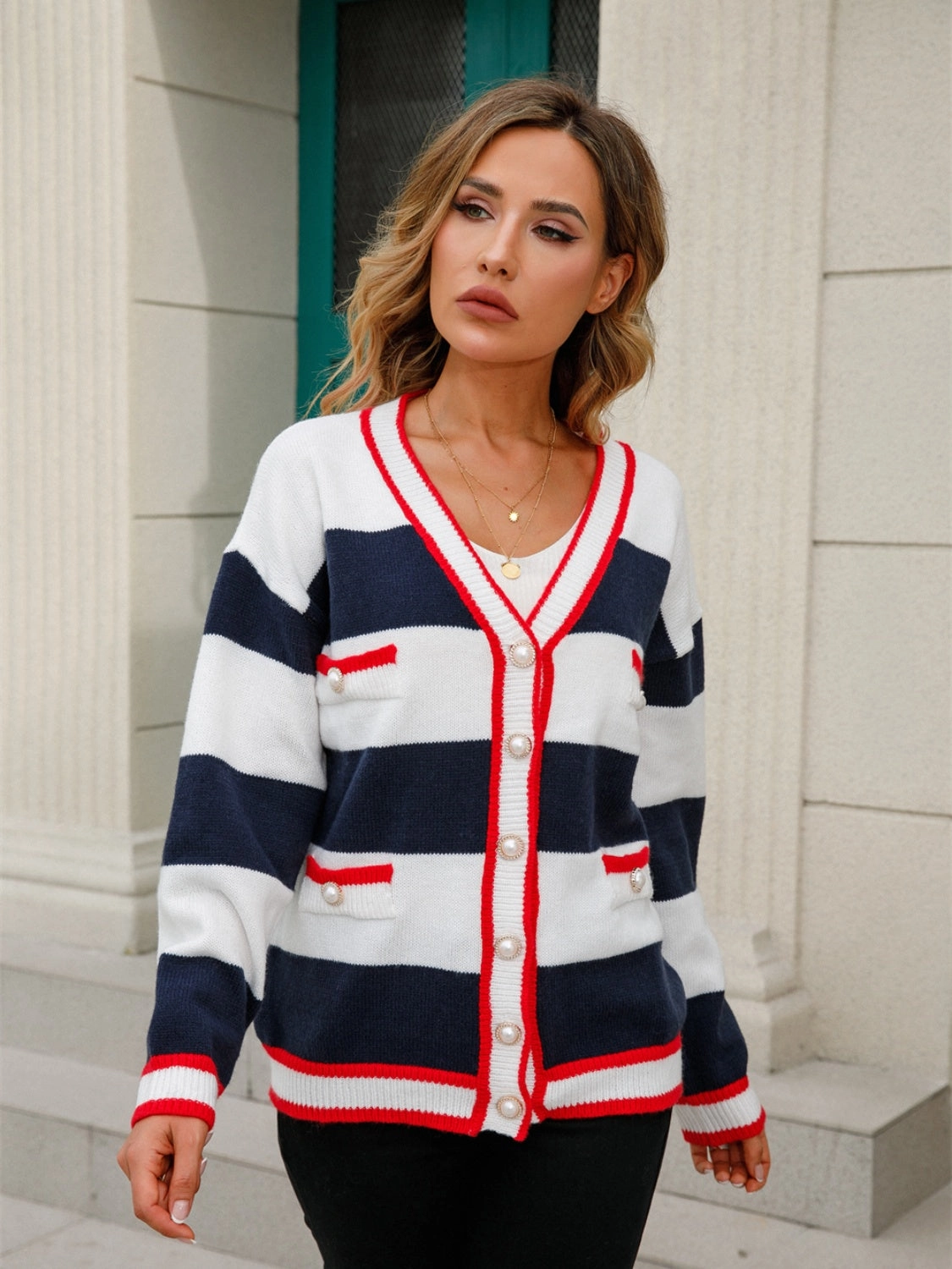 Angel Wings Striped Button Down Cardigan Hot Savings Alert Exclusive Online Offer