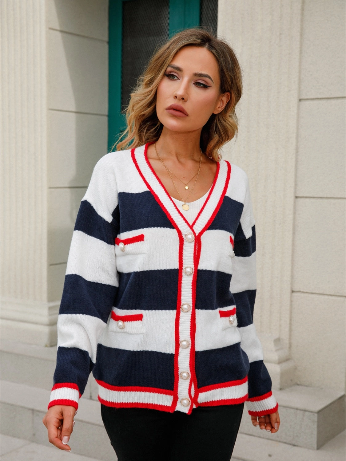 Angel Wings Striped Button Down Cardigan Grab It Fast New Arrival Discount