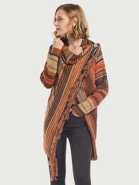 Angel Wings Tassel Striped Open Front Long Sleeve Cardigan Hot Offer Inside Hot Sale Today