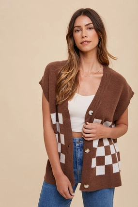 Mega Savings Now Price Slash Today Annie Wear Checkered Button Down Short Sleeve Cardigan