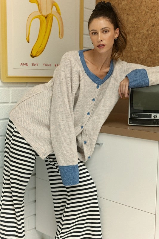 Hot Clearance Now Annie Wear Contrast Trim Button Down Raglan Sleeve Cardigan