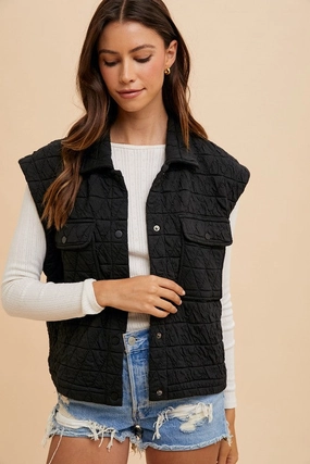 Annie Wear Texture Quilted Snap Down Vest Coat Shop Grab Offer