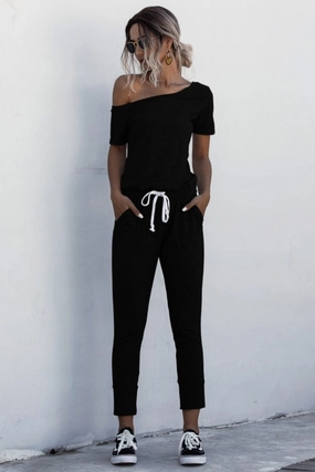 Asymmetrical Neck Tied Jumpsuit With Pockets Big Savings Alert