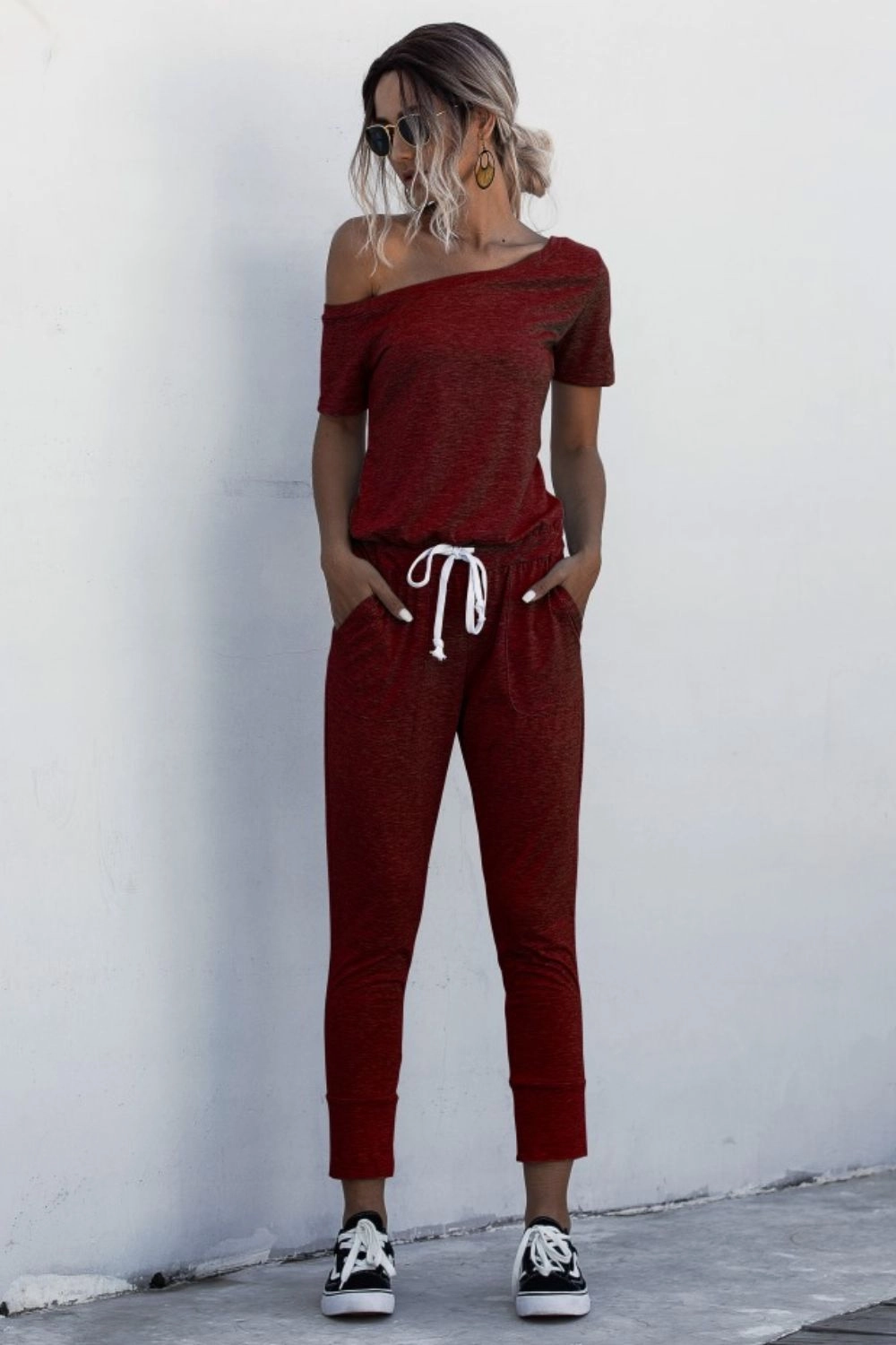 Big Savings Today Clearance Savings Now Asymmetrical Neck Tied Jumpsuit With Pockets