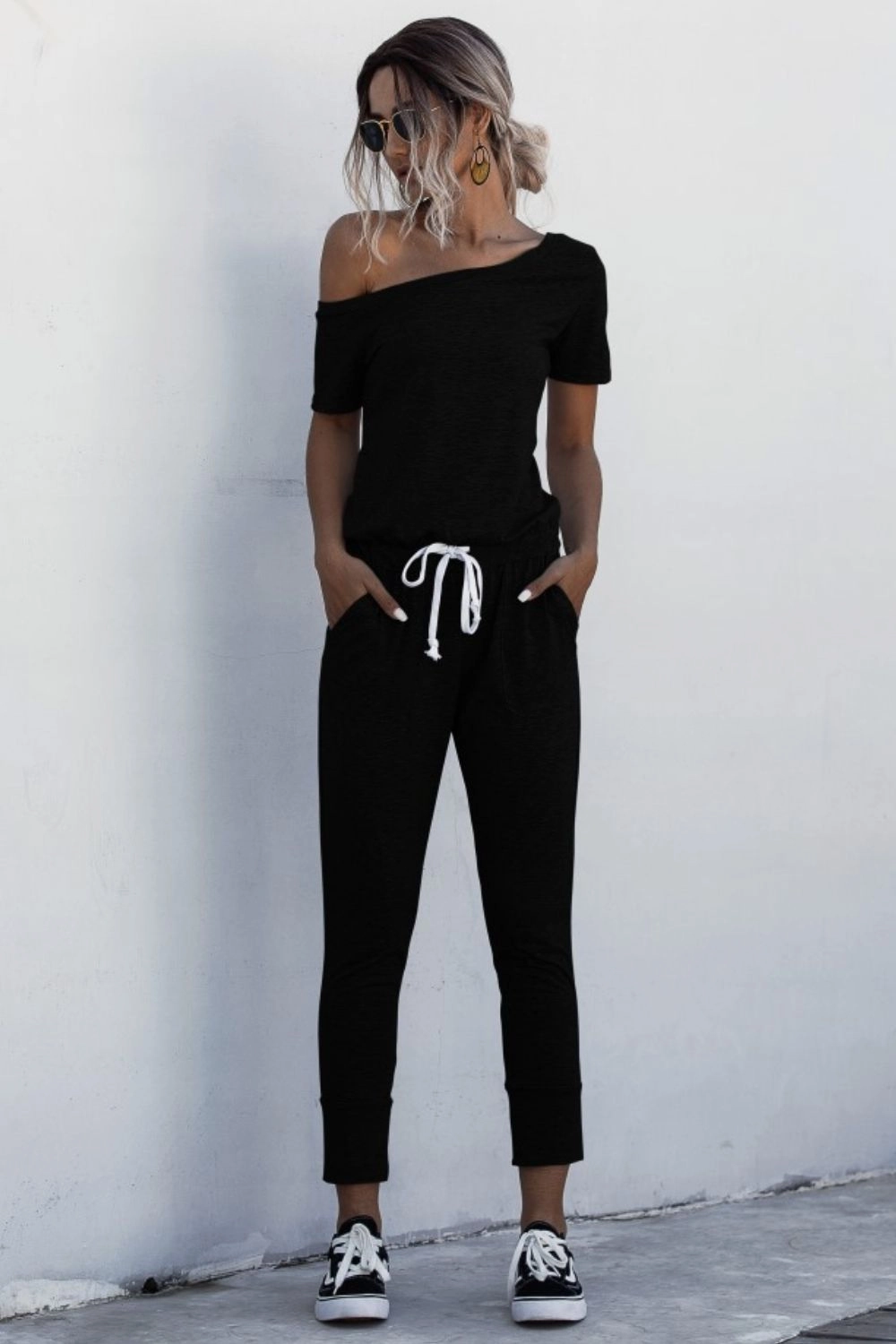 Asymmetrical Neck Tied Jumpsuit With Pockets Big Savings Alert