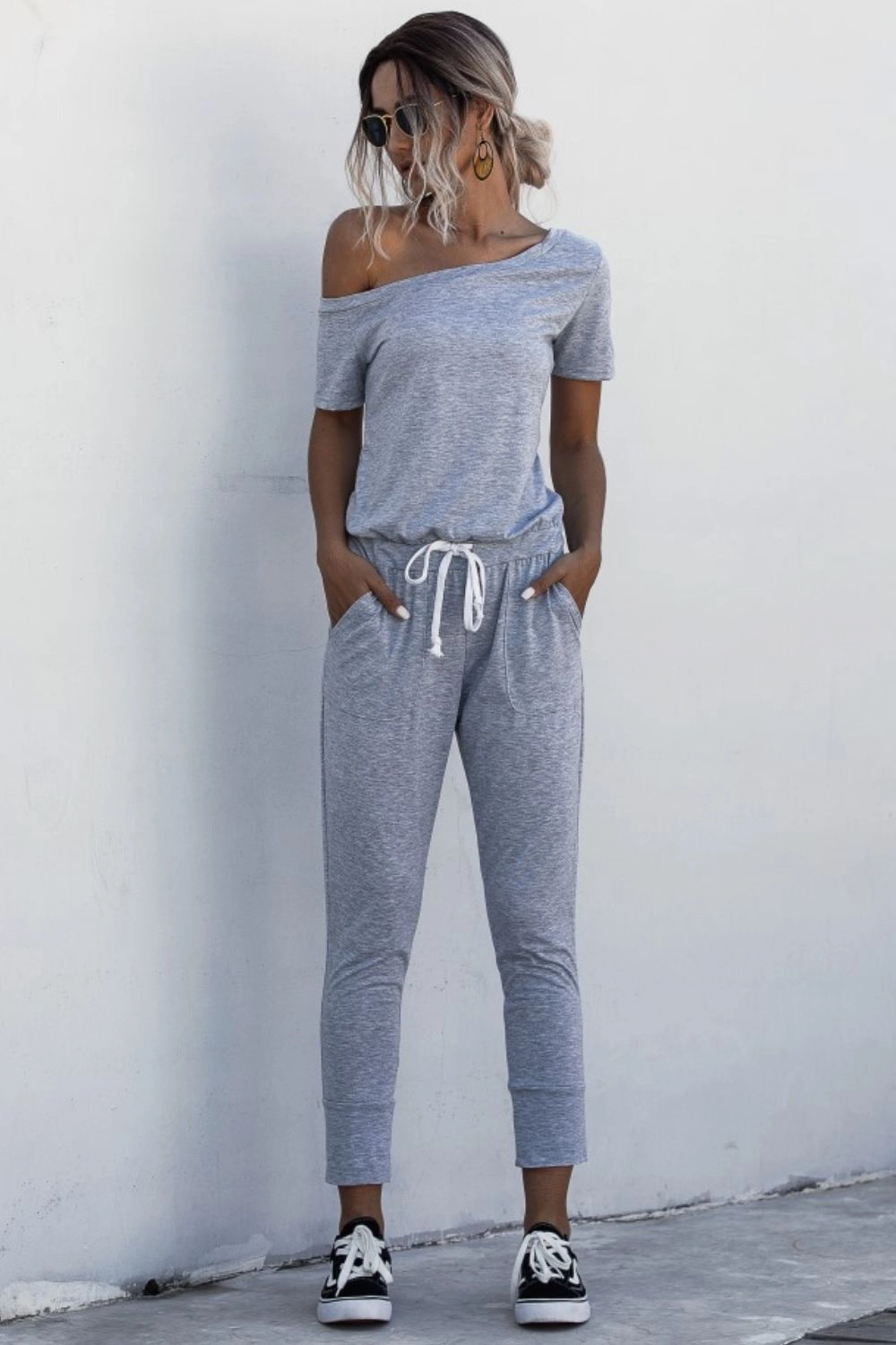 Asymmetrical Neck Tied Jumpsuit With Pockets Hot Sale Today