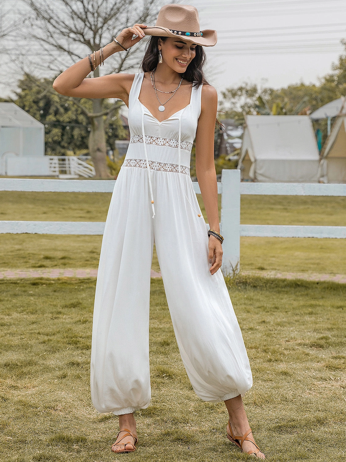 Clearance Blowout Todays Special Picks Backless Wide Strap Wide Leg Jumpsuit