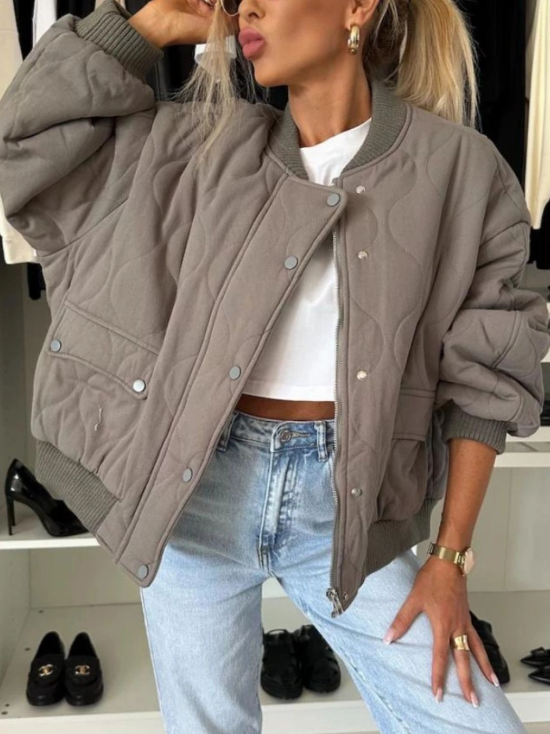 Best Deal Today Baseball Collar Snap Down Long Sleeve Jacket