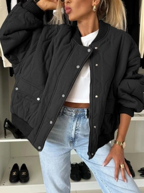 Save Big Today Baseball Collar Snap Down Long Sleeve Jacket