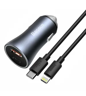 Baseus 40W Dual Car Charger With Type C To Ip Cable Gray Special Deal Frenzy Special Deals Online
