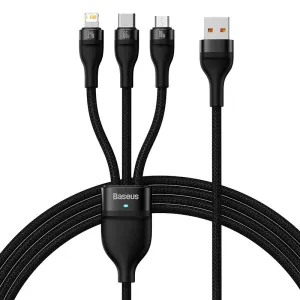 Limited Stock Hot Deal Baseus Flash Series  One-For-Three Fast Charging Data Cable Usb To M L C 66W 1.2M Black