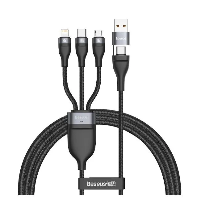 Shop Hot Deals Baseus Flash Series  Two For Three Charging Cable U C To M L C 100W 1.2M Black