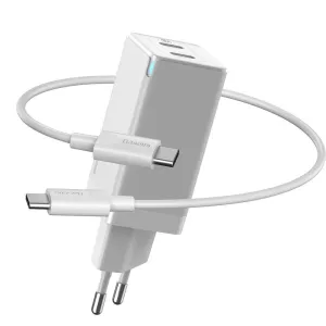 Trending Savings Now Baseus Gan2 Quick Charger C C 45W Eu With Mini Cable Type-C To Type-C 60W20V/3A1M -White