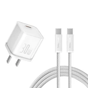Baseus Gan5S Fast Charger 1C 30W Us With Baseus Dynamic 3 Series Fast Charging Data Cable Type-C To Type-C 100W 1M Cluster White Mega Discount Event Trending Hot Picks