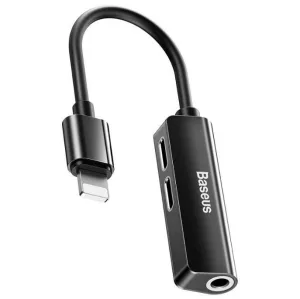 Mega Discount Today Price Drop Alert Baseus L52 3 In 1 Ip Male To Dual Ip   3.5Mm Female Adapter Black