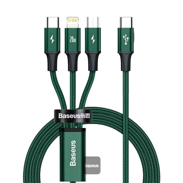 Baseus Rapid Series 3-In-1 Fast Charging Data Cable Type-C To M L C Pd 20W 1.5M Green Dont Miss Big Savings Limited Offer Alert