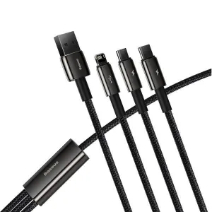 Baseus Tungsten Gold 3 In 1 Fast Charging Data Cable Usb To M L C 3.5A 1.5M - Black Shop Grab Offer