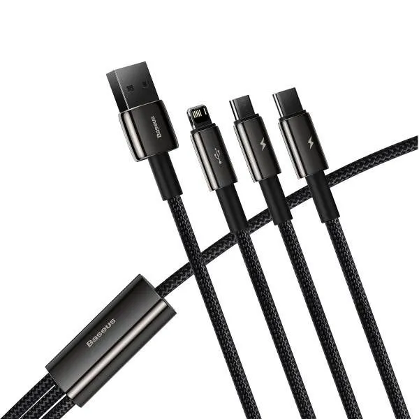 Baseus Tungsten Gold 3 In 1 Fast Charging Data Cable Usb To M L C 3.5A 1.5M - Black Shop Grab Offer