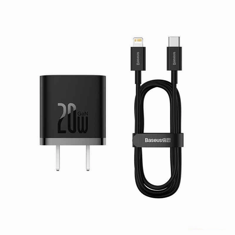 Sweet Deal Inside Baseus Gan5 Fast Charger 1C 20W Cn Black (With Type-C To Ip Cable 1M)