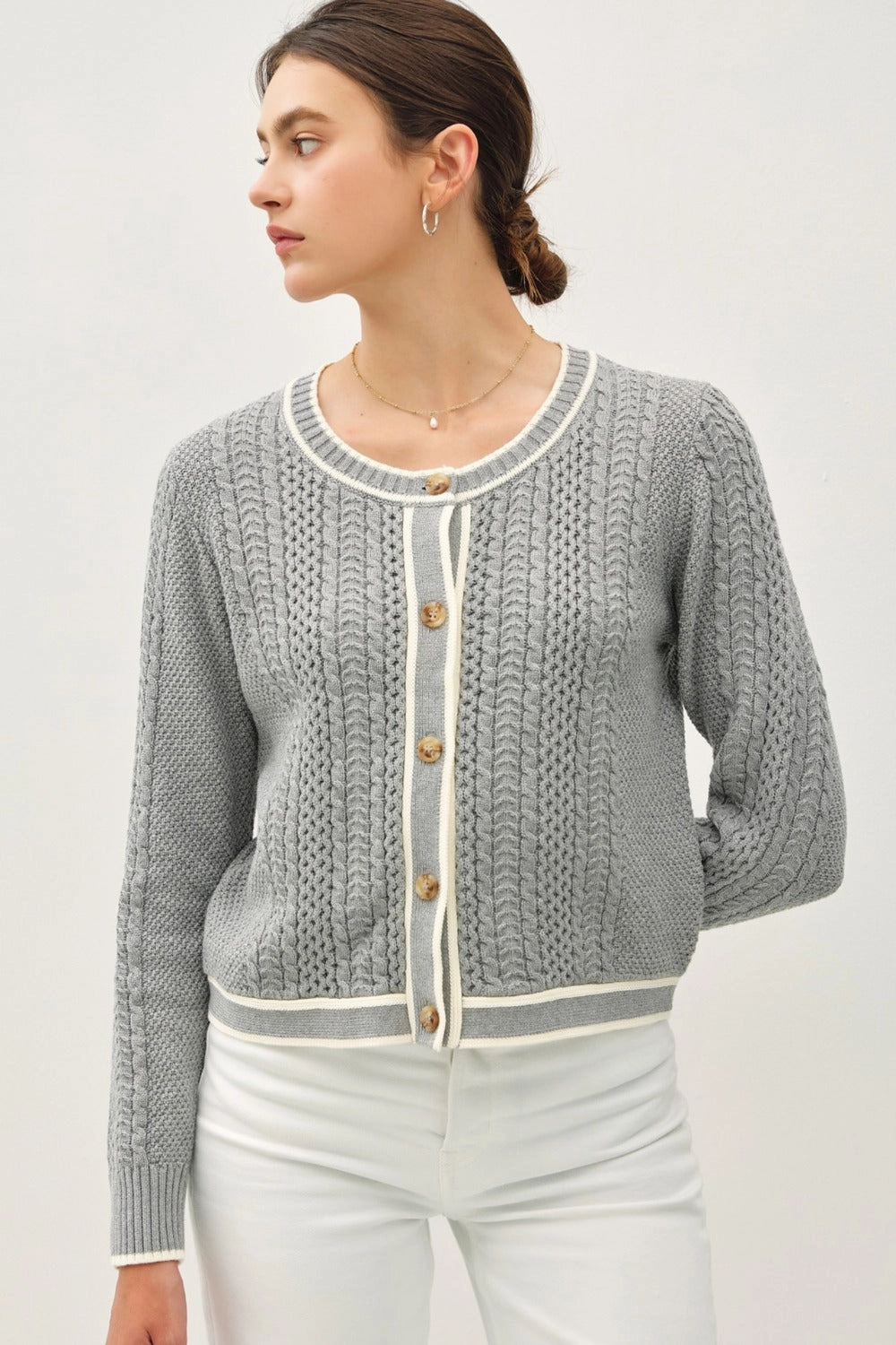 Exclusive Savings Event Gift Sale Event Be Cool Cable Knit Long Sleeve Contrast Edge Cardigan