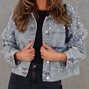 Exclusive Hot Pick Bead Detail Denim Jacket