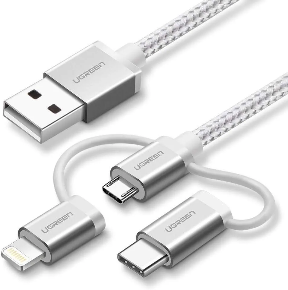 Limited Edition Offer Ugreen 50203 Us186 3 In 1 Braided Iphone Type-C Micro Usb Charging Cable Silver 1.5M